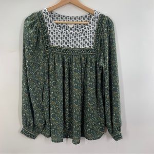 Gap paisley peasant blouse green chiffon floral XS
